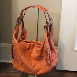 B. Makowsky Orange Studded Shoulder Bag